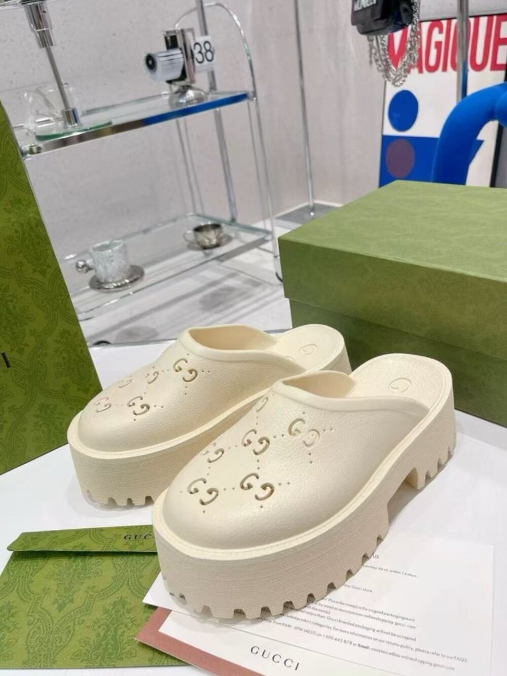 Gucci Cutout GG Logo Chunky Lug Slip On Mules - Picture 5 of 9